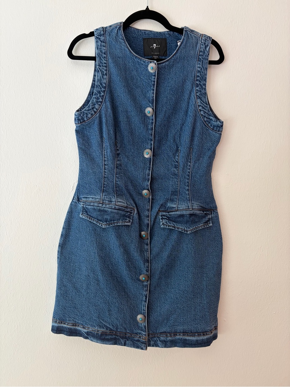 7 For All Mankind Denim Mini Dress Western Turquoise Buttons NWT
